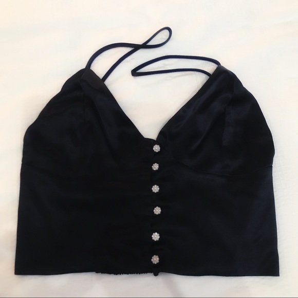 ZARA BLACK CROP TOP WITH PEARLED BUTTON - BUSTIER - SMALL - BRAND NEW WITH TAG - Picture 9 of 16